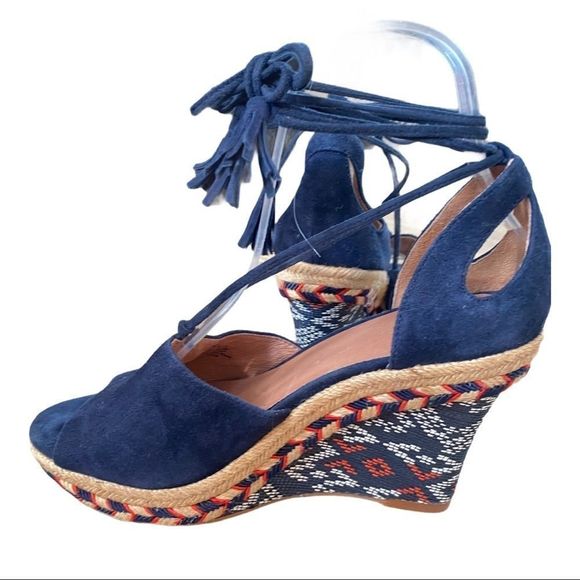 Cabi Women's Isla Wedge sandal Blue suede 6 EUC - Picture 5 of 6
